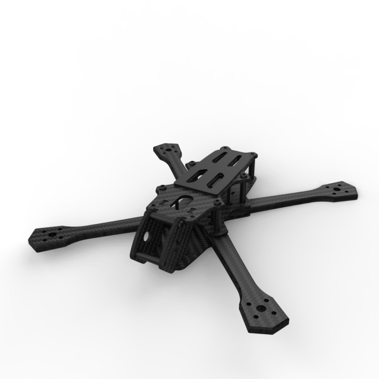 Châssis FPV Primal C45 5 pouces en carbone true-X avec cage 45° pour racing et freestyle agressif, design AuxPlumes