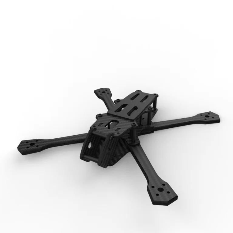 Châssis FPV Primal C45 5 pouces en carbone true-X avec cage 45° pour racing et freestyle agressif, design AuxPlumes